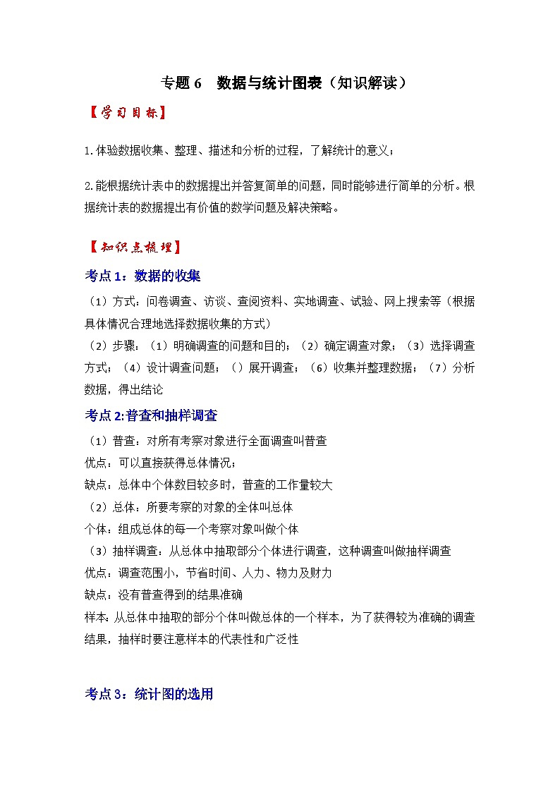 专题6  数据与统计图表（知识解读）-七年级数学下册《同步考点解读•专题训练》（浙教版）01