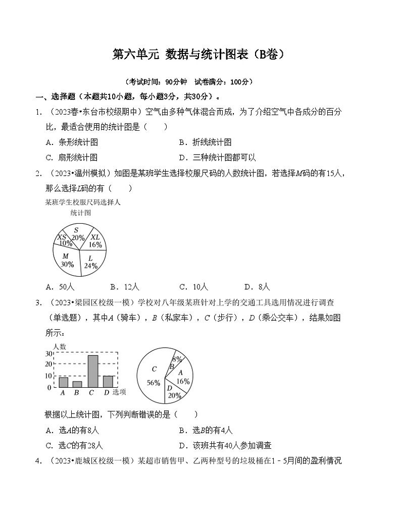第6章 数据与统计图表 单元测试卷（B卷）（原卷版）第1页