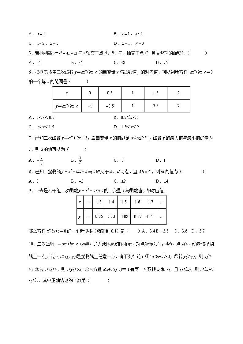 【同步练习】人教版数学九年级上册--22.2 二次函数与一元二次方程 课时练习(含解析)02