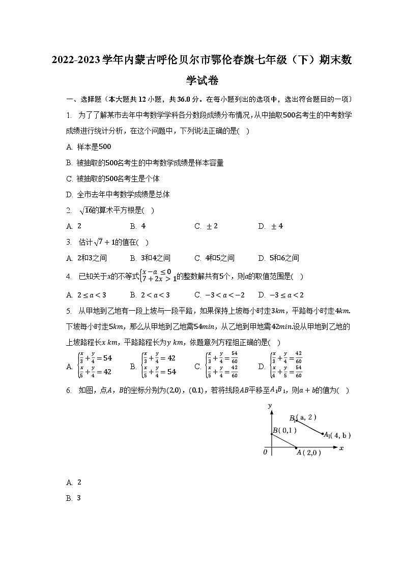2022-2023学年内蒙古呼伦贝尔市鄂伦春旗七年级（下）期末数学试卷（含解析）第1页