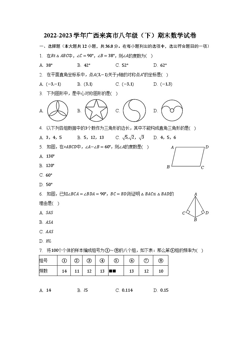 2022-2023学年广西来宾市八年级（下）期末数学试卷（含解析）01