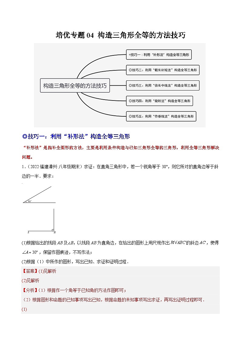 培优专题04 构造三角形全等的方法技巧-2023-2024学年八年级数学上册精选专题培优讲与练（人教版）01