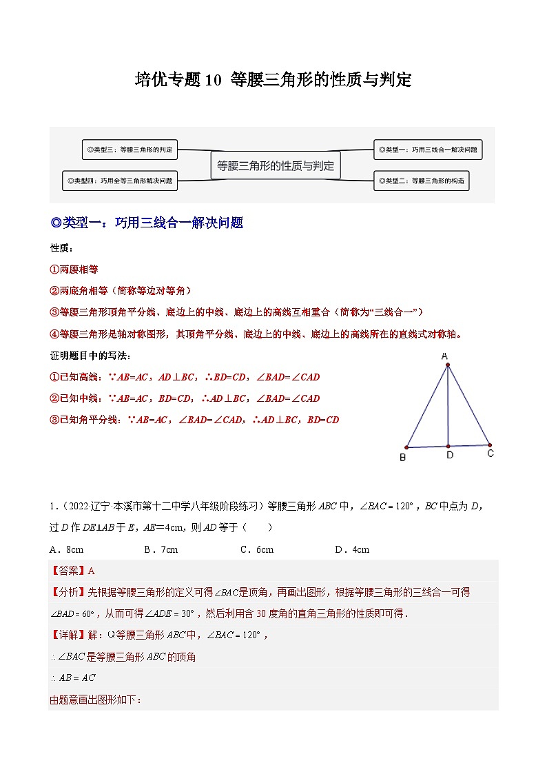培优专题10 等腰三角形的性质与判定-2023-2024学年八年级数学上册精选专题培优讲与练（人教版）01