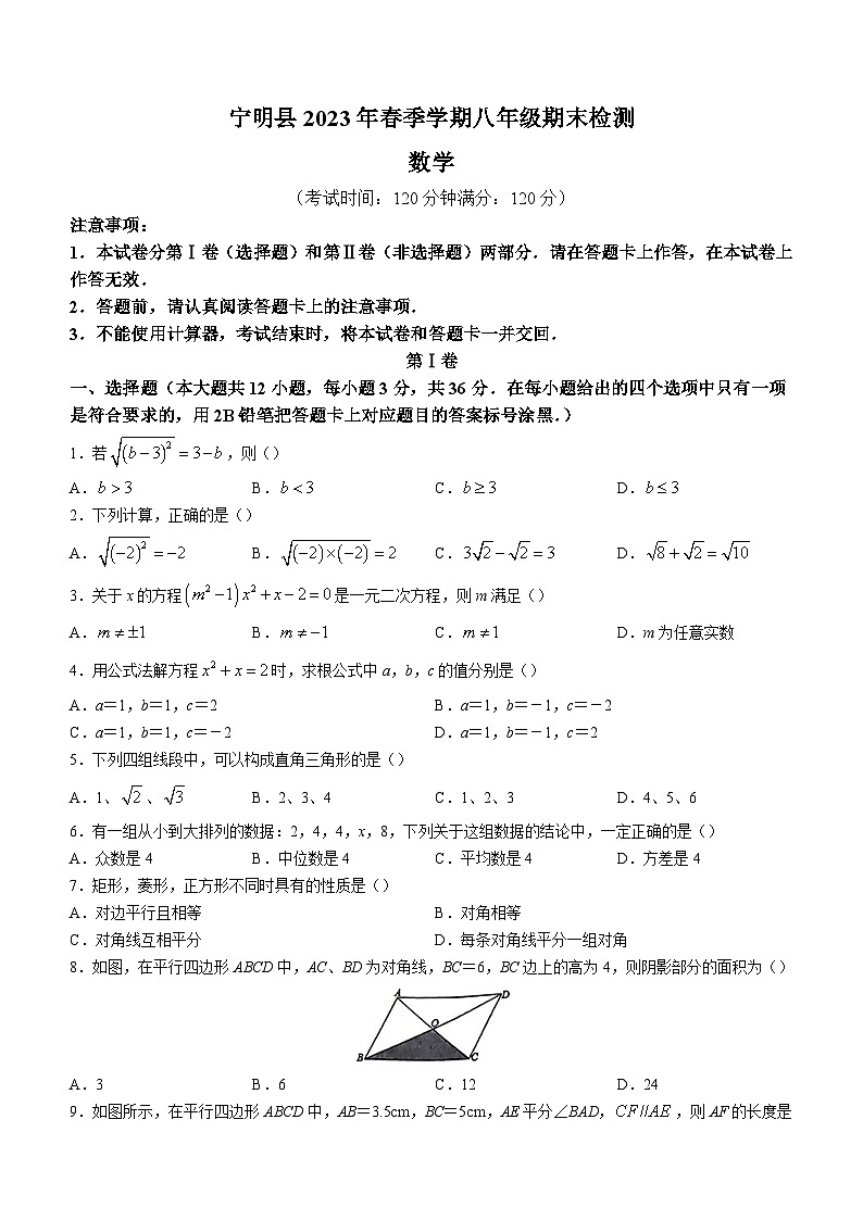 广西壮族自治区崇左市宁明县2022-2023学年八年级下学期期末数学试题（含答案）第1页
