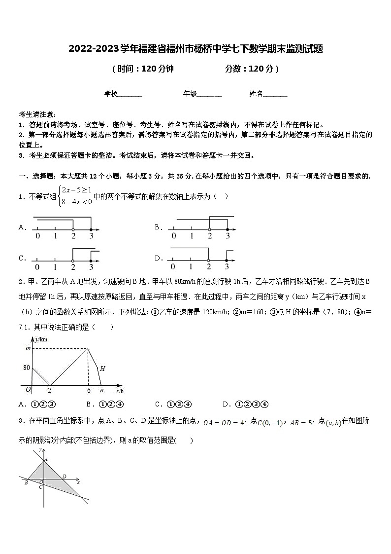 2022-2023学年福建省福州市杨桥中学七下数学期末监测试题含答案01