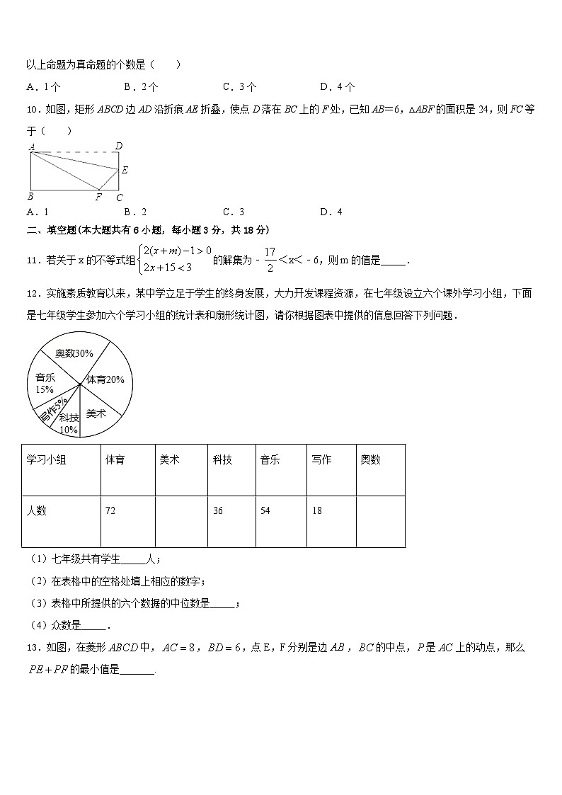 2022-2023学年蒙古北京八中学乌兰察布分校数学七年级第二学期期末质量检测模拟试题含答案03