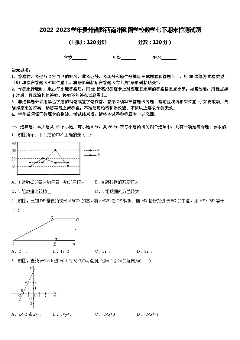 2022-2023学年贵州省黔西南州勤智学校数学七下期末检测试题含答案第1页
