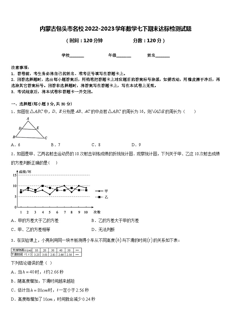 内蒙古包头市名校2022-2023学年数学七下期末达标检测试题含答案第1页