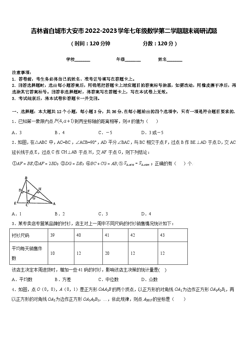 吉林省白城市大安市2022-2023学年七年级数学第二学期期末调研试题含答案01
