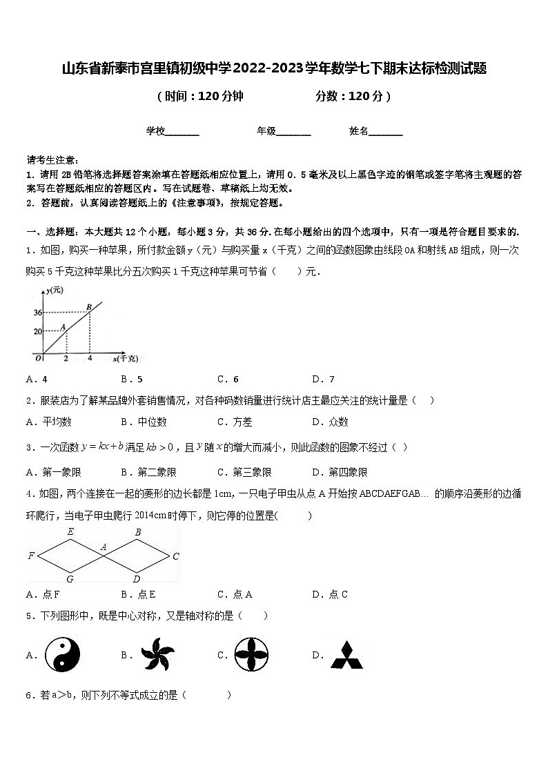山东省新泰市宫里镇初级中学2022-2023学年数学七下期末达标检测试题含答案第1页