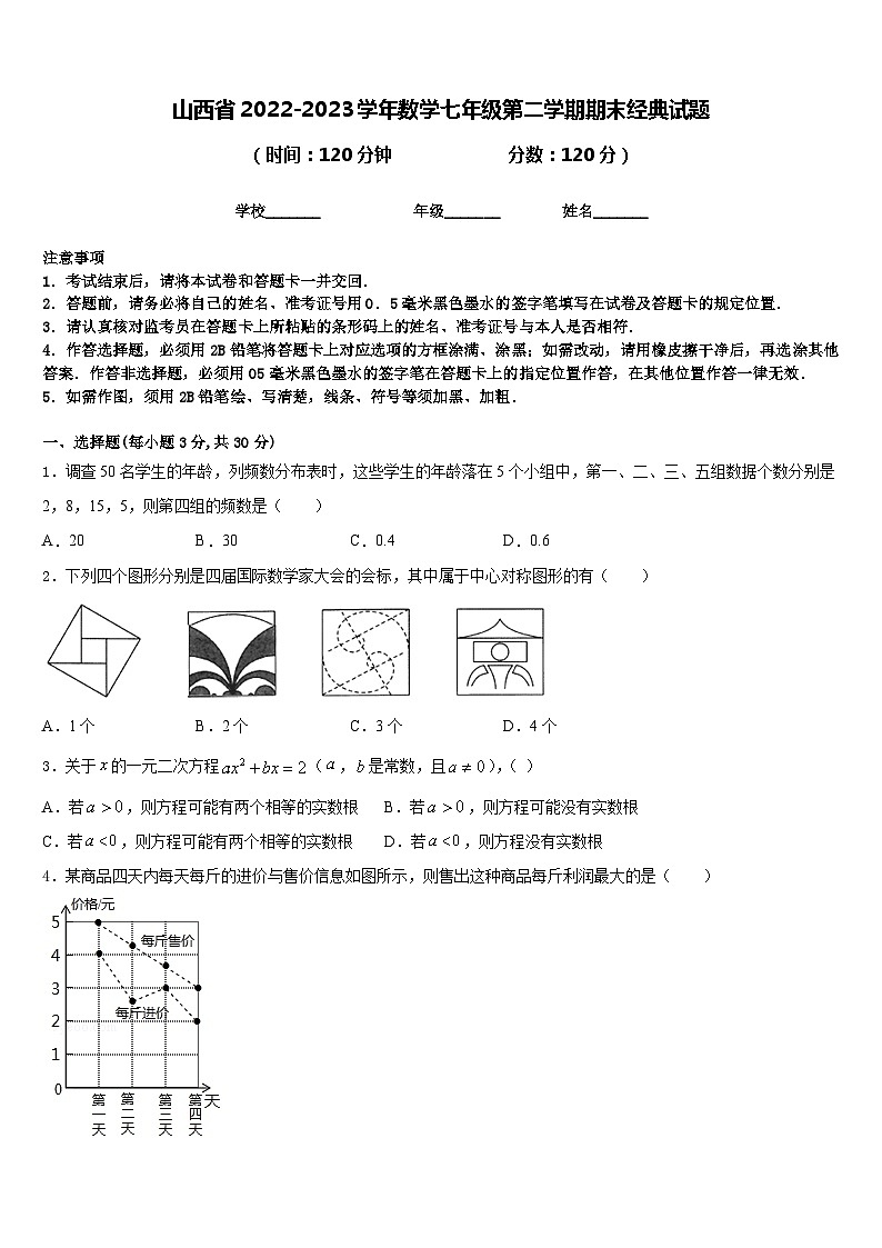 山西省2022-2023学年数学七年级第二学期期末经典试题含答案01