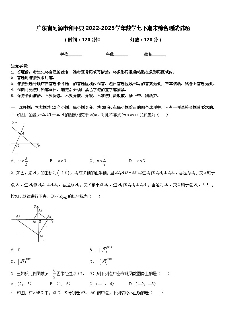 广东省河源市和平县2022-2023学年数学七下期末综合测试试题含答案第1页