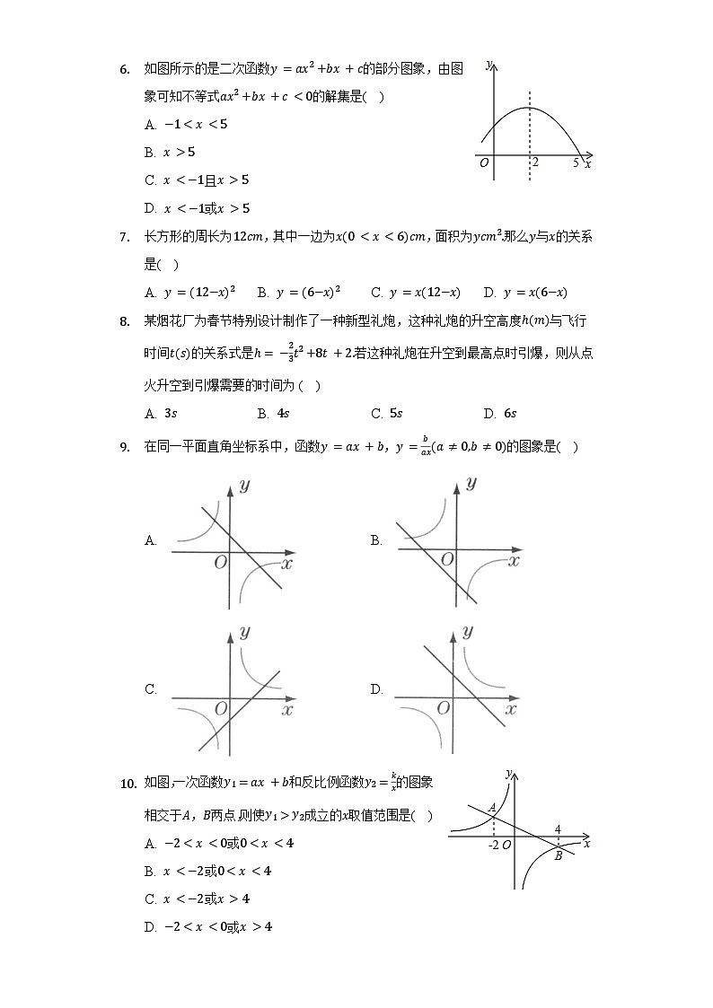沪科版 初中数学 九年级上册 第21章 二次函数与反比例函数单元测试卷（较易）（含答案）03
