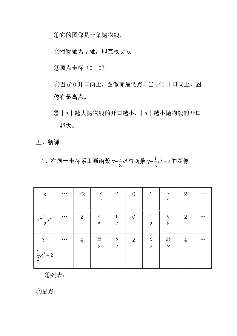沪教版（五四学制）初中数学 九年级上册 26.2(2)二次函数y=ax2+c的图像教案02