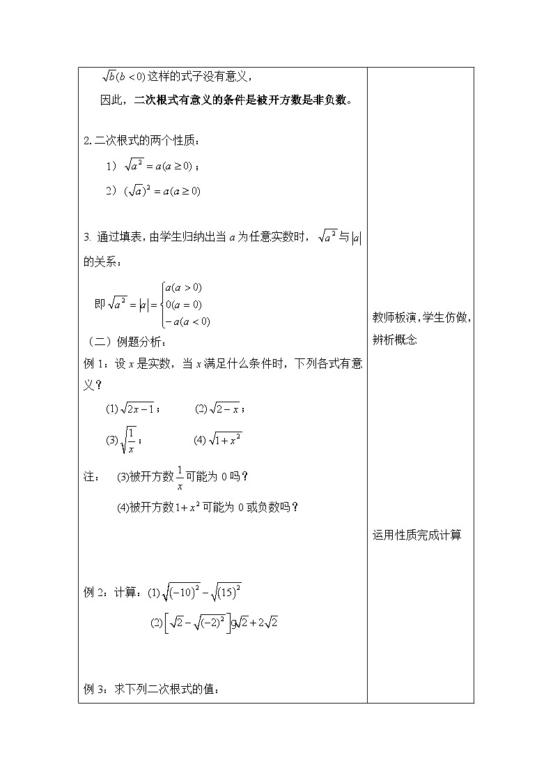 沪教版（五四学制）初中数学 八年级上册  16.1 二次根式 教案（表格式）02