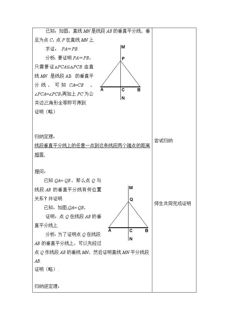 沪教版（五四学制）初中数学 八年级上册  19.4 线段的垂直平分线 教案（表格式）02