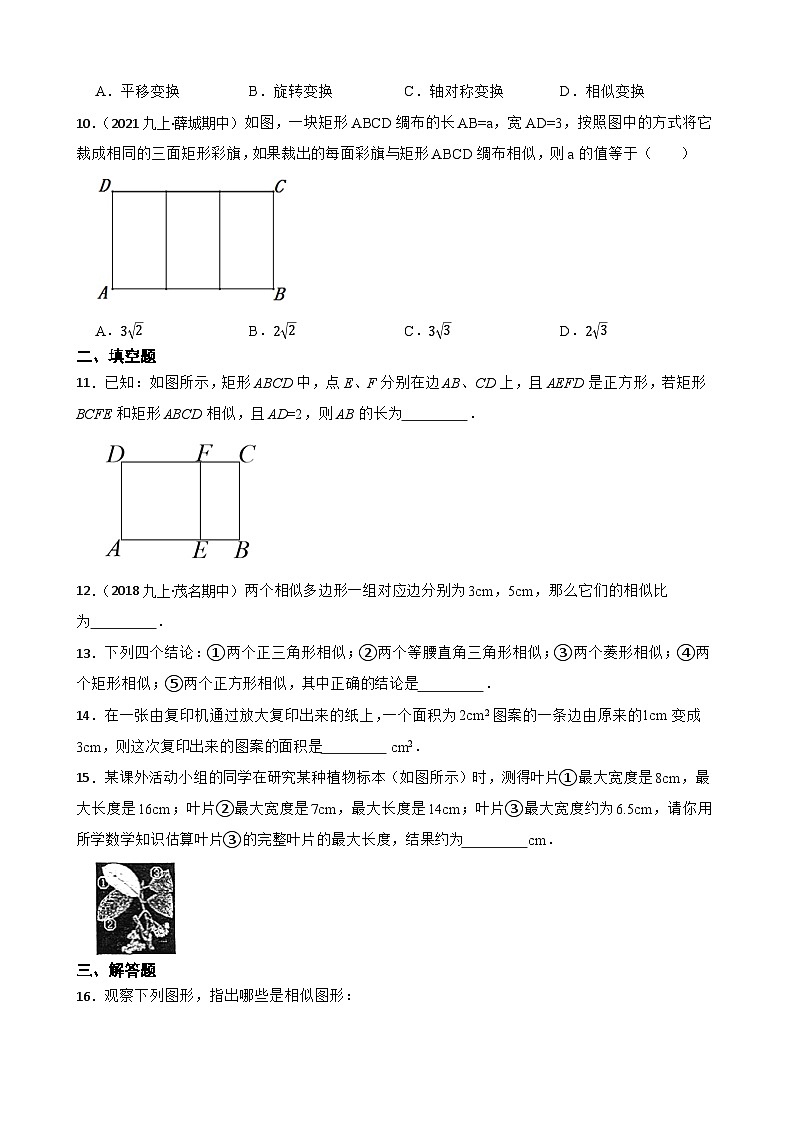 （沪教版）2022-2023学年度第一学期九年级数学24.1  放缩与相似性 同步测试03