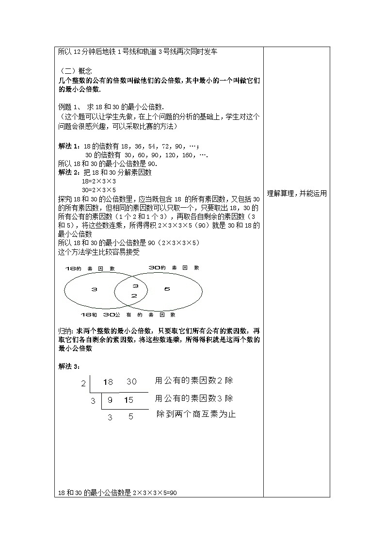 沪教版（五四学制）初中数学 六年级上册1.6公倍数与最小公倍数 教案（表格式）02