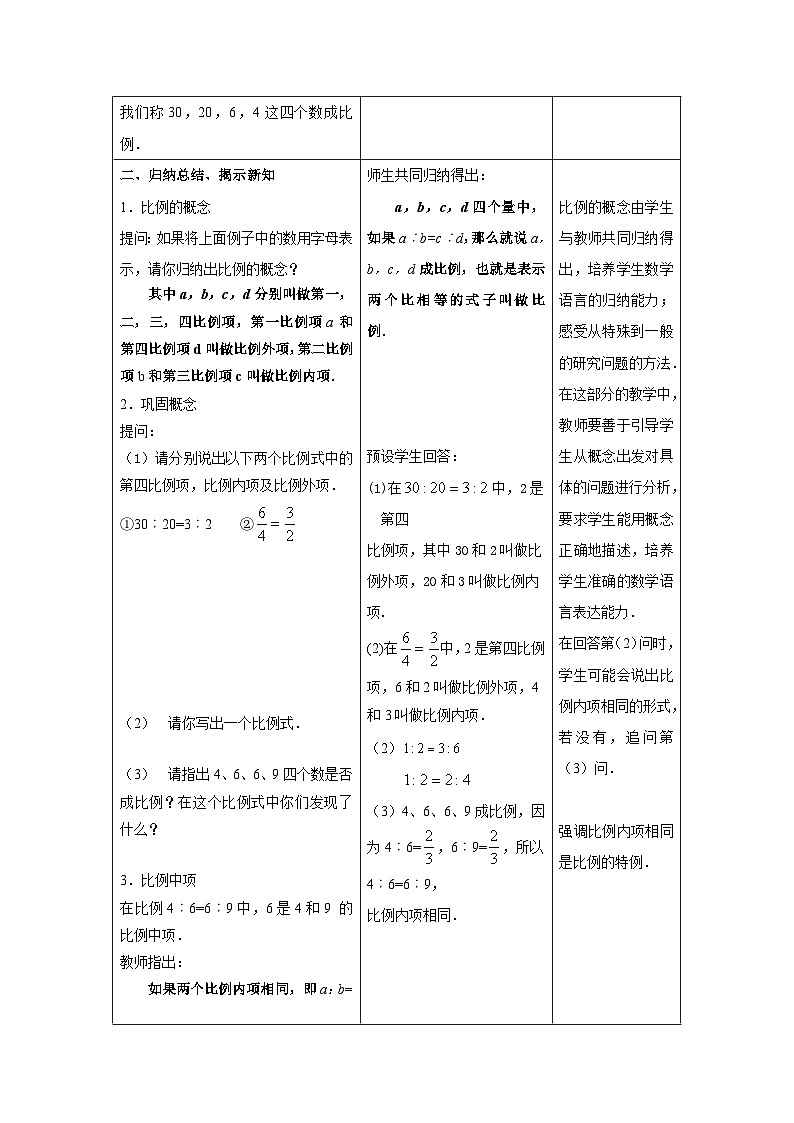 沪教版（五四学制）初中数学 六年级上册3.3比例（1） 教案（表格式）第2页