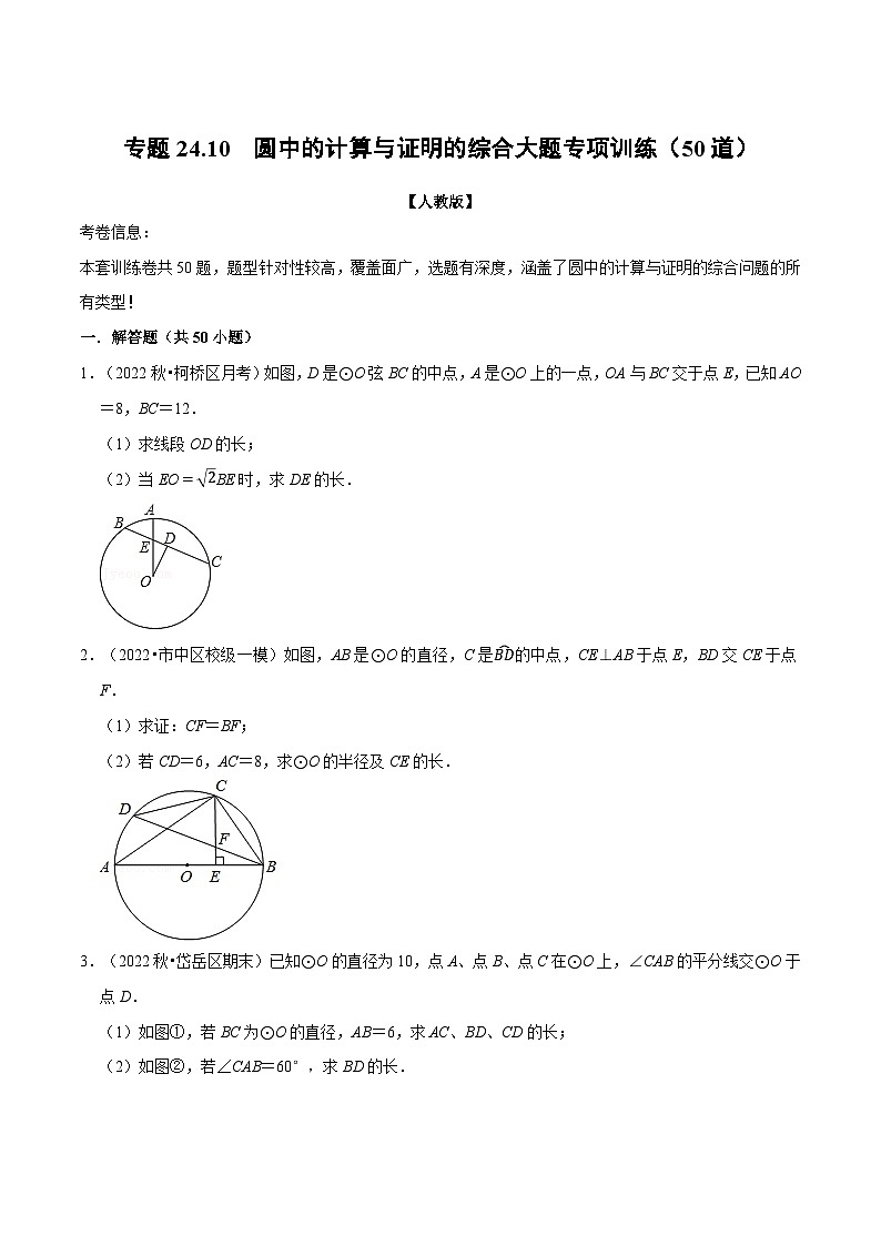 专题24.10 圆中的计算与证明的综合大题专项训练（50道）-2022-2023学年九年级数学上册举一反三系列（人教版）01