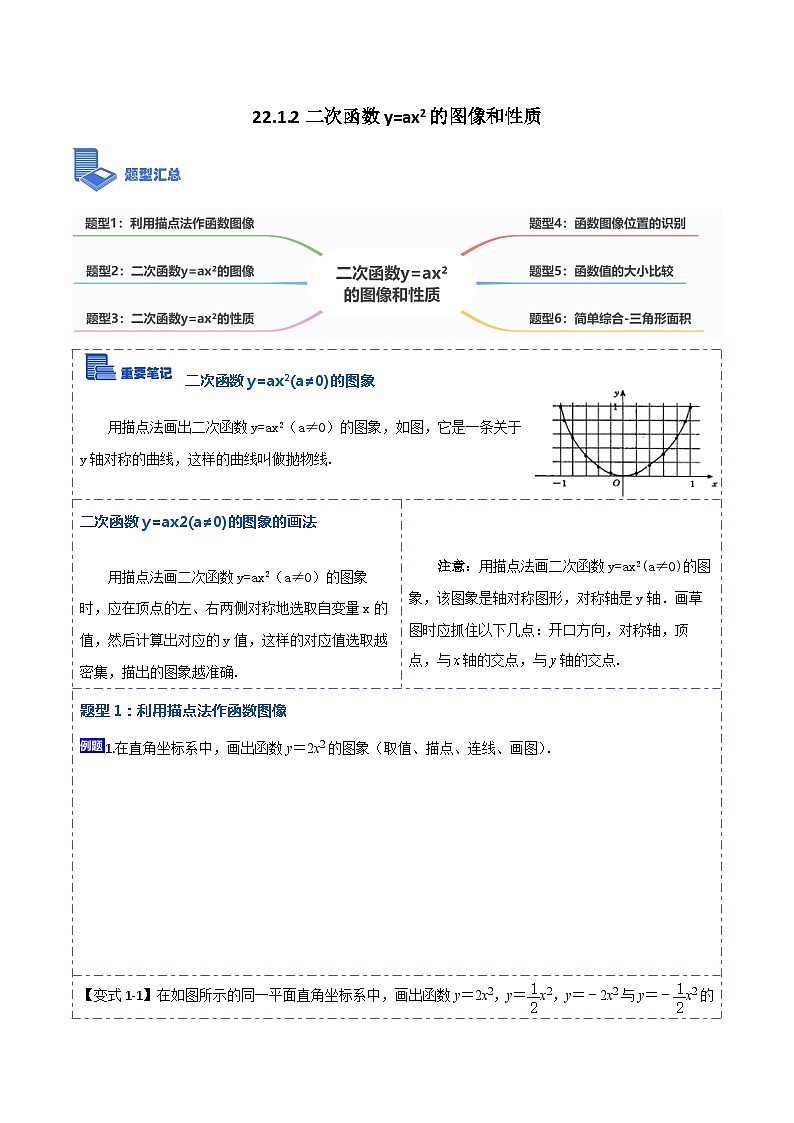22.1.2二次函数y=ax2的图像和性质(讲+练)【6种题型】-【重要笔记】2022-2023学年九年级数学上册重要考点精讲精练（人教版）（解析+原卷）01