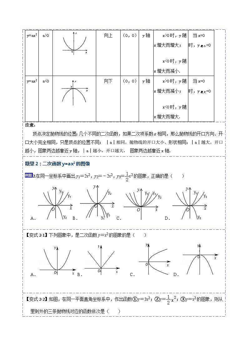 22.1.2二次函数y=ax2的图像和性质(讲+练)【6种题型】-【重要笔记】2022-2023学年九年级数学上册重要考点精讲精练（人教版）（解析+原卷）03