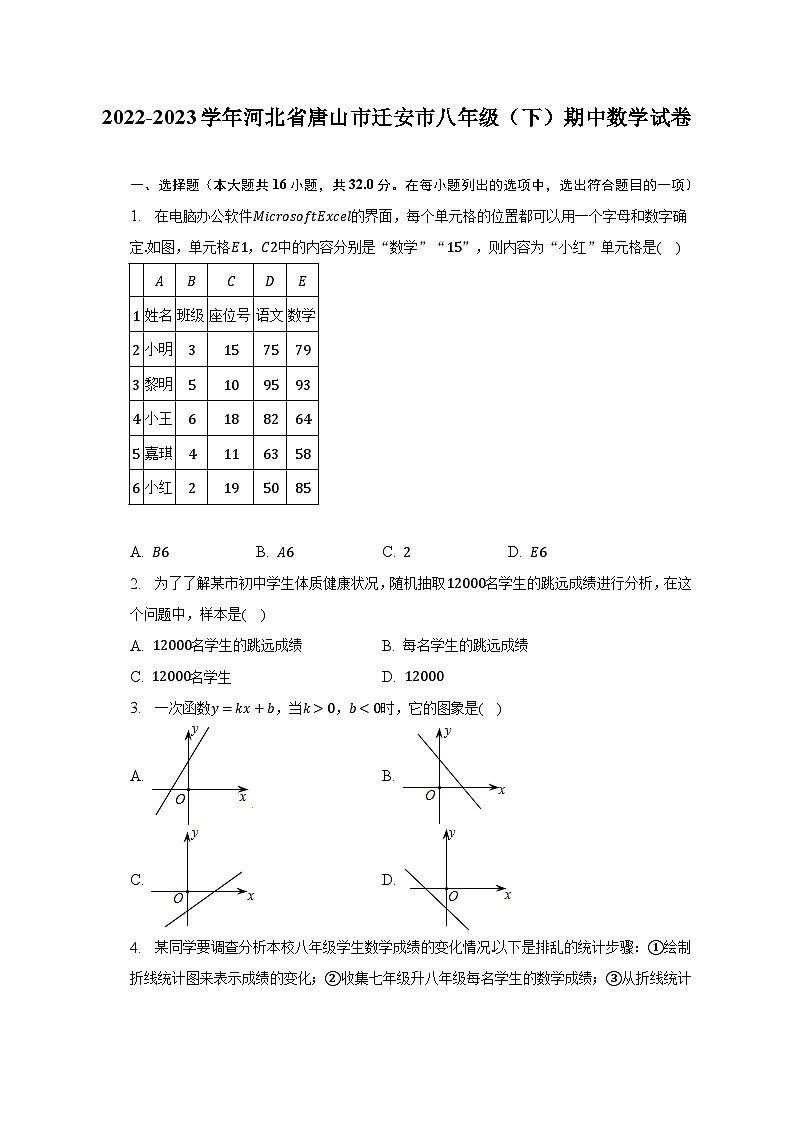 2022-2023学年河北省唐山市迁安市八年级（下）期中数学试卷（含解析）01