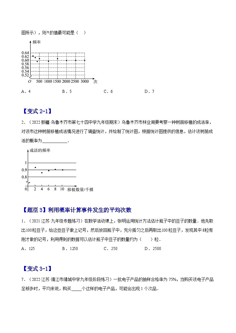 25.3 用频率估计概率（题型专攻）-2022-2023学年九年级数学上册章节同步实验班培优题型变式训练（人教版）（解析+原卷）02