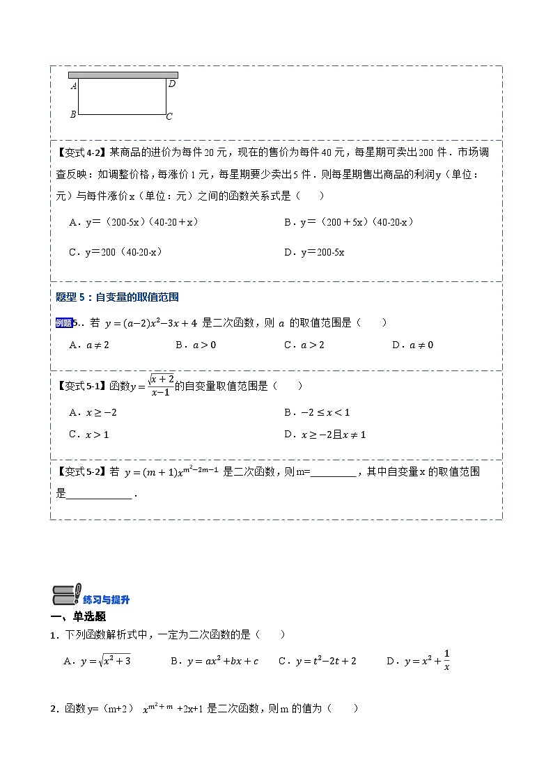 九年级数学上册22.1.1二次函数(讲+练)-【重要笔记】2022-2023学年九年级数学上册重要考点精讲精练（人教版）（原卷版）第3页