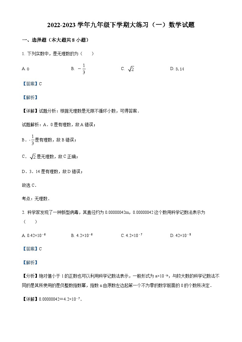 2022-2023学年度吉林省长市东北师范大学附中九年级下学期大练习（一）数学试题01