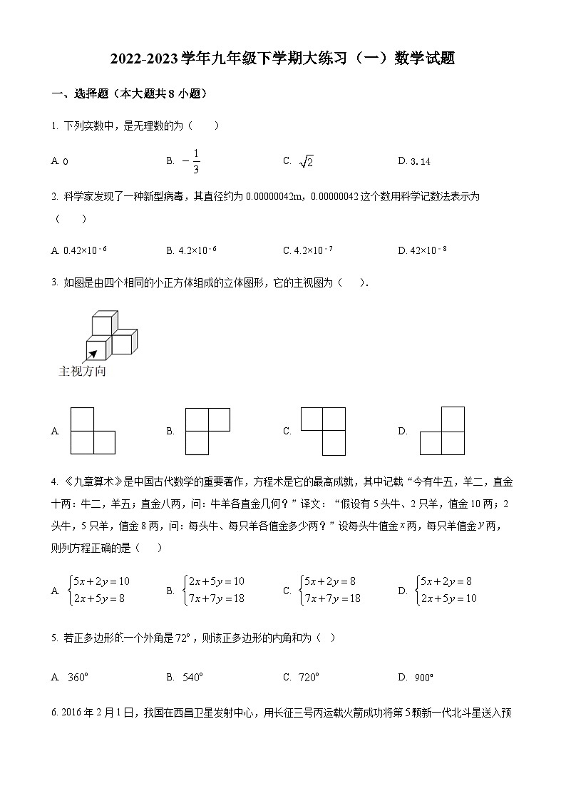 2022-2023学年度吉林省长市东北师范大学附中九年级下学期大练习（一）数学试题01
