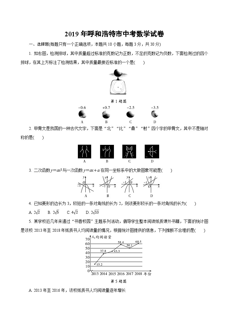 2019年呼和浩特市中考数学试卷第1页