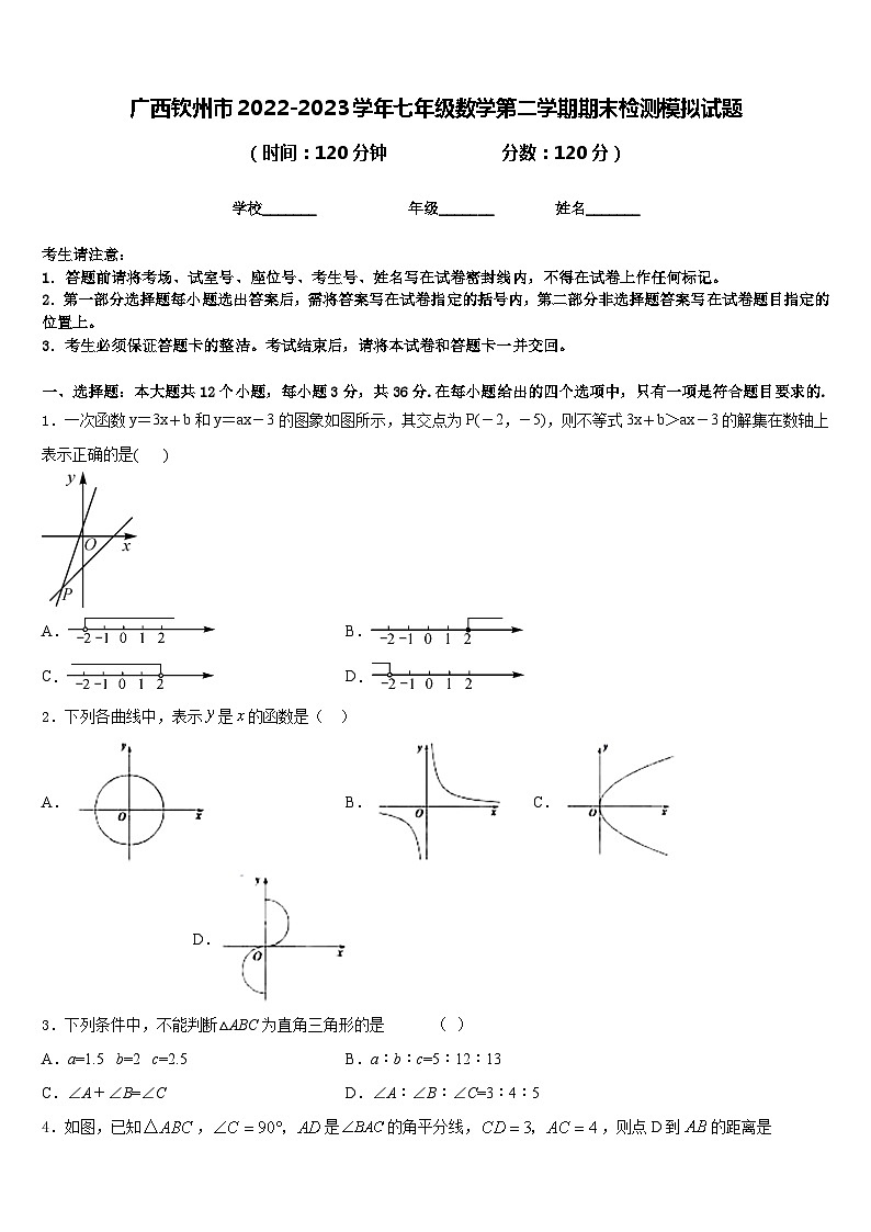 广西钦州市2022-2023学年七年级数学第二学期期末检测模拟试题含答案第1页