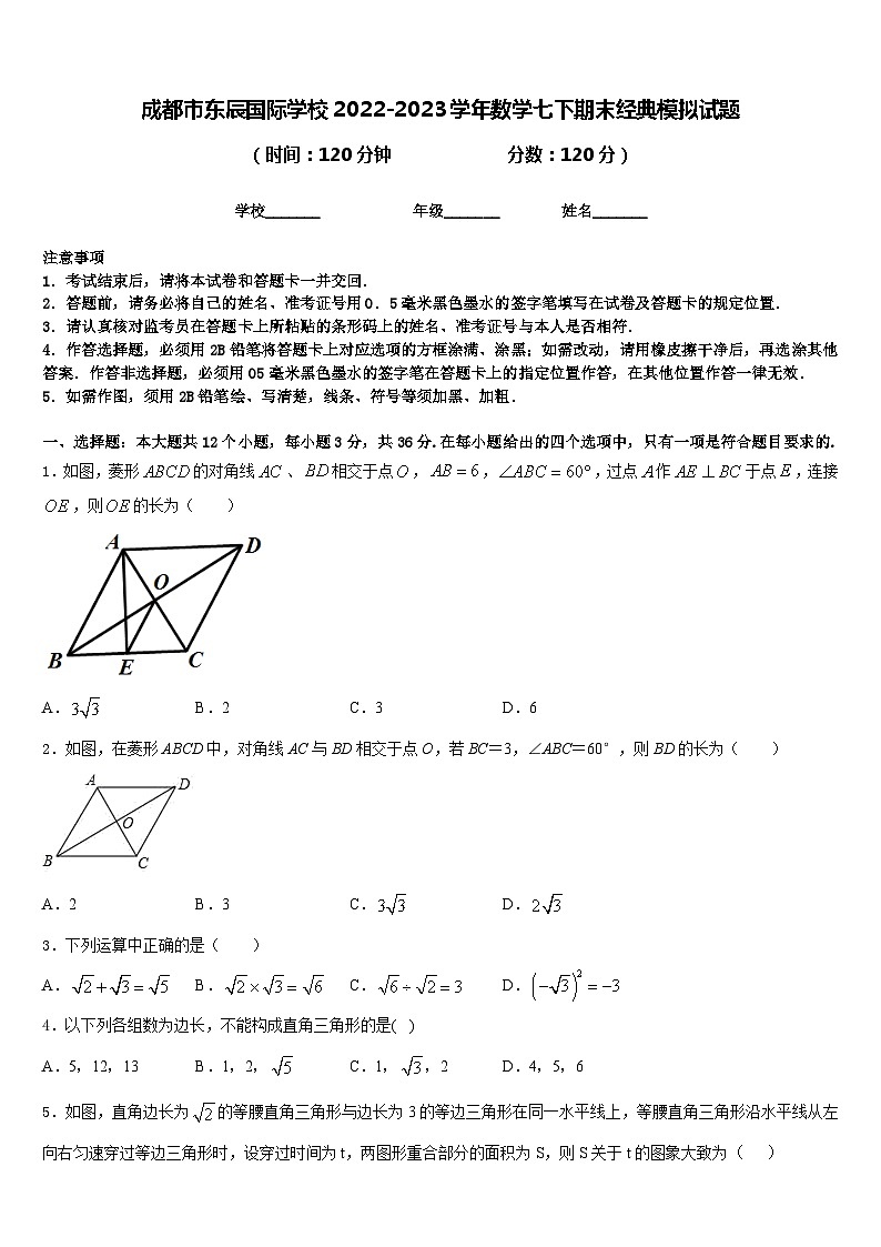 成都市东辰国际学校2022-2023学年数学七下期末经典模拟试题含答案01