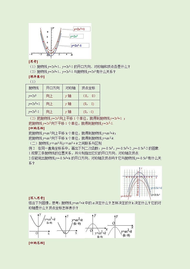 22.1.3 第1课时 二次函数 y=ax2+k的图象和性质 人教版九年级数学上册同步课堂教案02