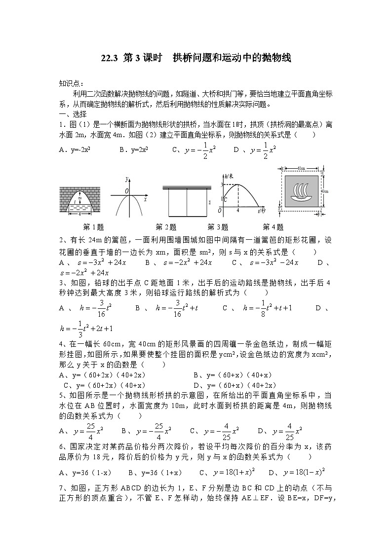 22.3 第3课时 拱桥问题和运动中的抛物线 人教版九年级数学上册同步习题(含答案)01