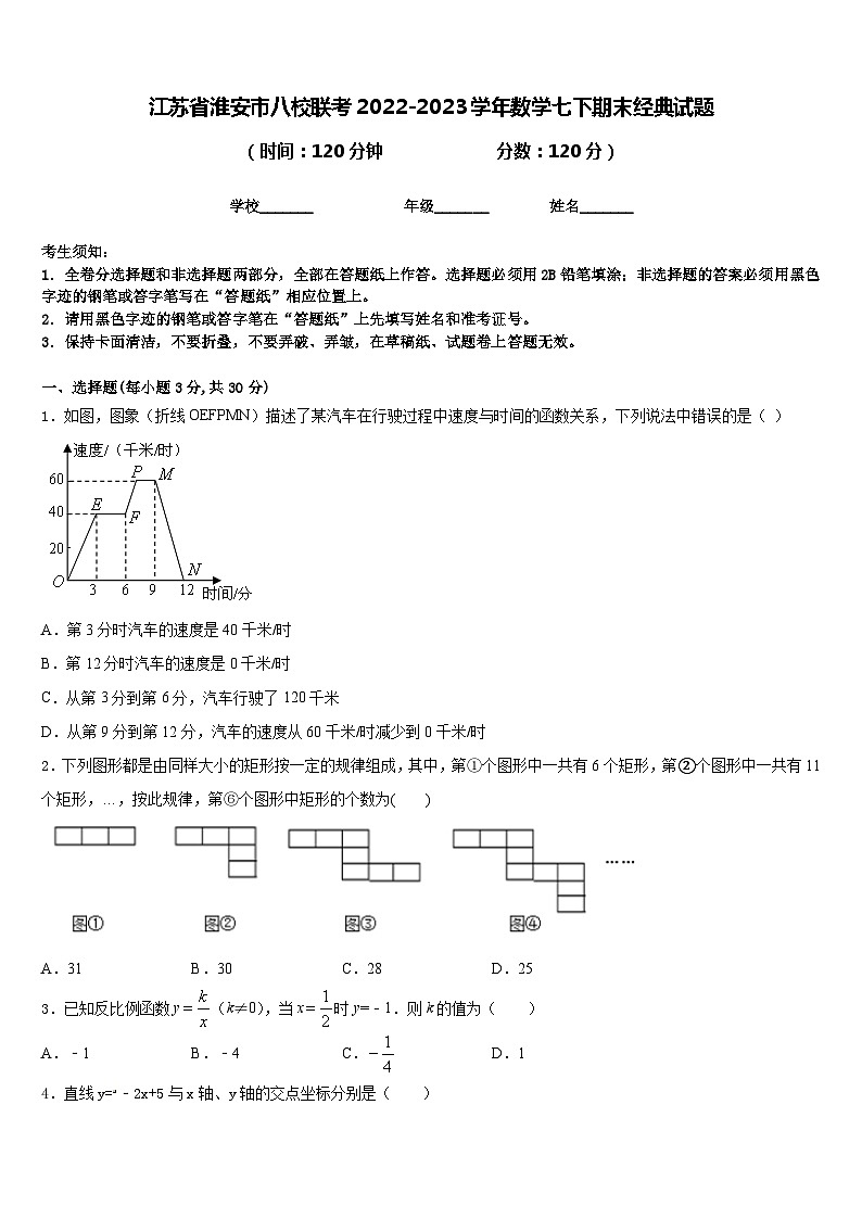 江苏省淮安市八校联考2022-2023学年数学七下期末经典试题含答案第1页