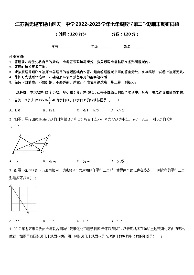 江苏省无锡市锡山区天一中学2022-2023学年七年级数学第二学期期末调研试题含答案01
