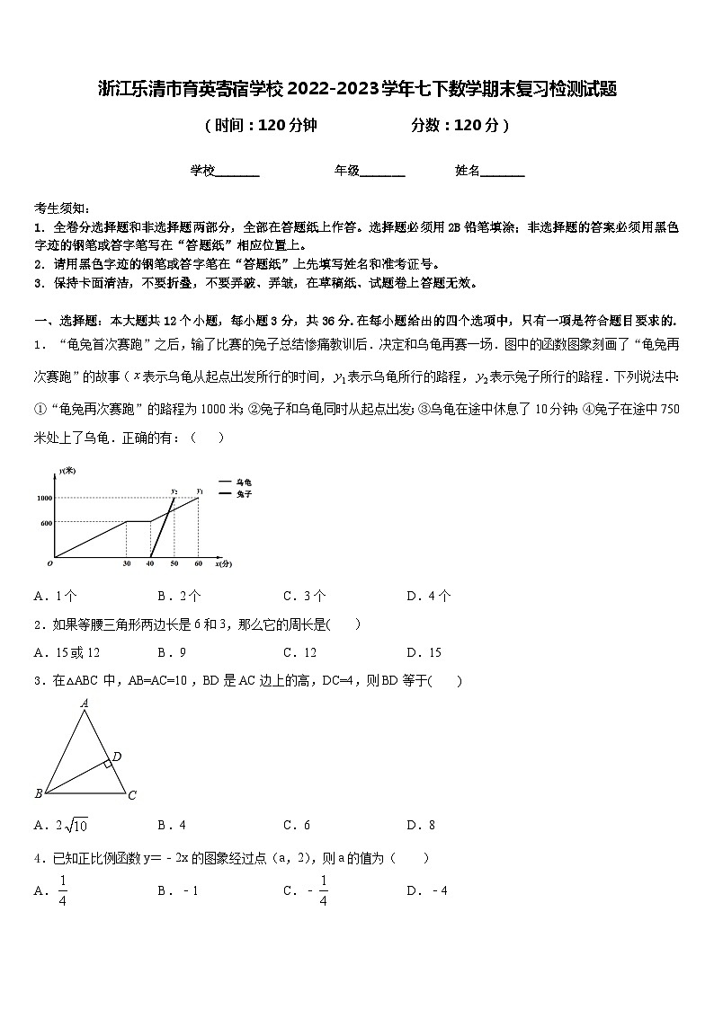 浙江乐清市育英寄宿学校2022-2023学年七下数学期末复习检测试题含答案第1页