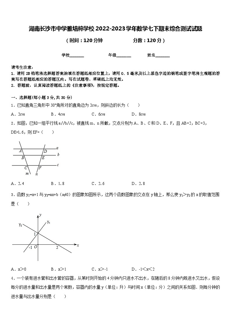 湖南长沙市中学雅培粹学校2022-2023学年数学七下期末综合测试试题含答案01