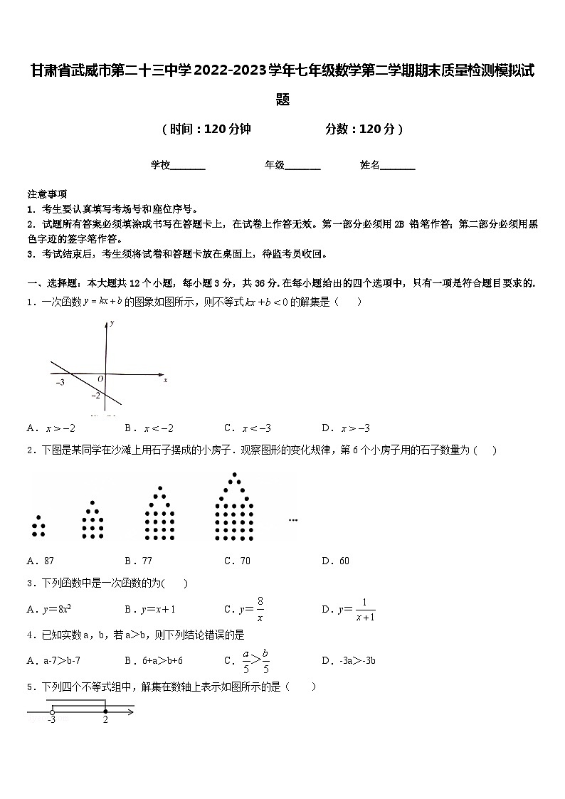 甘肃省武威市第二十三中学2022-2023学年七年级数学第二学期期末质量检测模拟试题含答案01