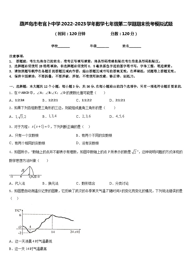 葫芦岛市老官卜中学2022-2023学年数学七年级第二学期期末统考模拟试题含答案第1页