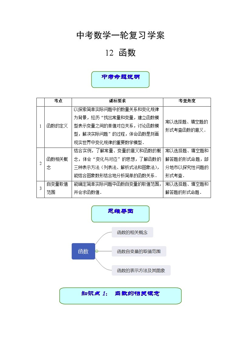 中考数学专题12 函数（学案含解析）01