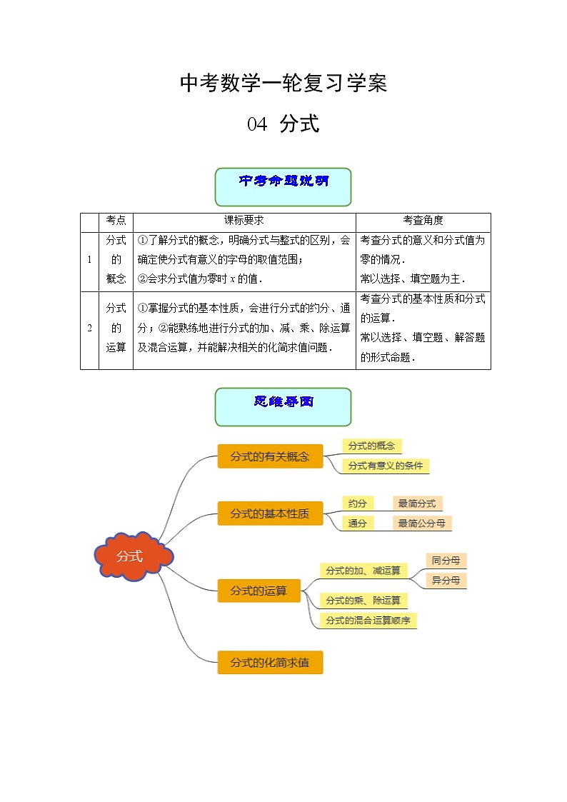 中考数学专题04 分式（学案含解析）01