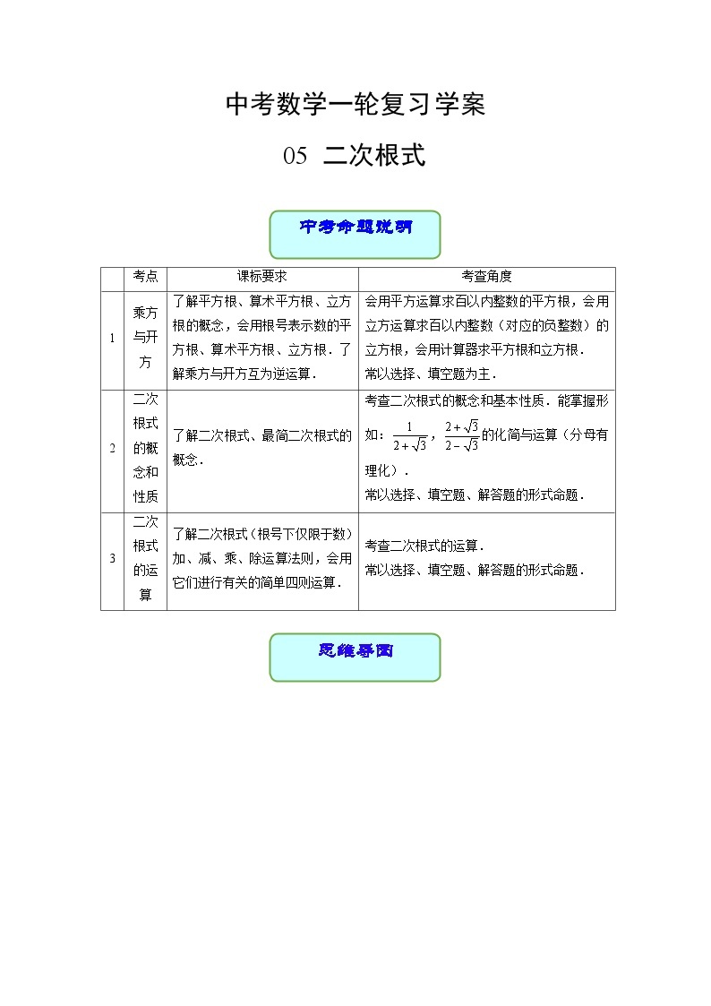 中考数学专题05 二次根式（学案含解析）01