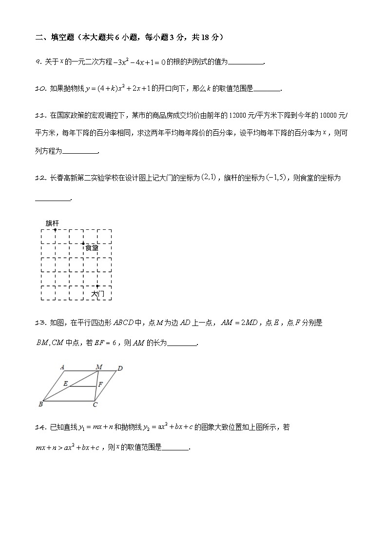 吉林省长市长高新第二实验学校九年级上学期第三次月考数学试题（原卷版）第3页