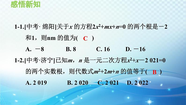 22.2.5 一元二次方程的根与系数的关系 华师大版数学九年级上册导学课件08