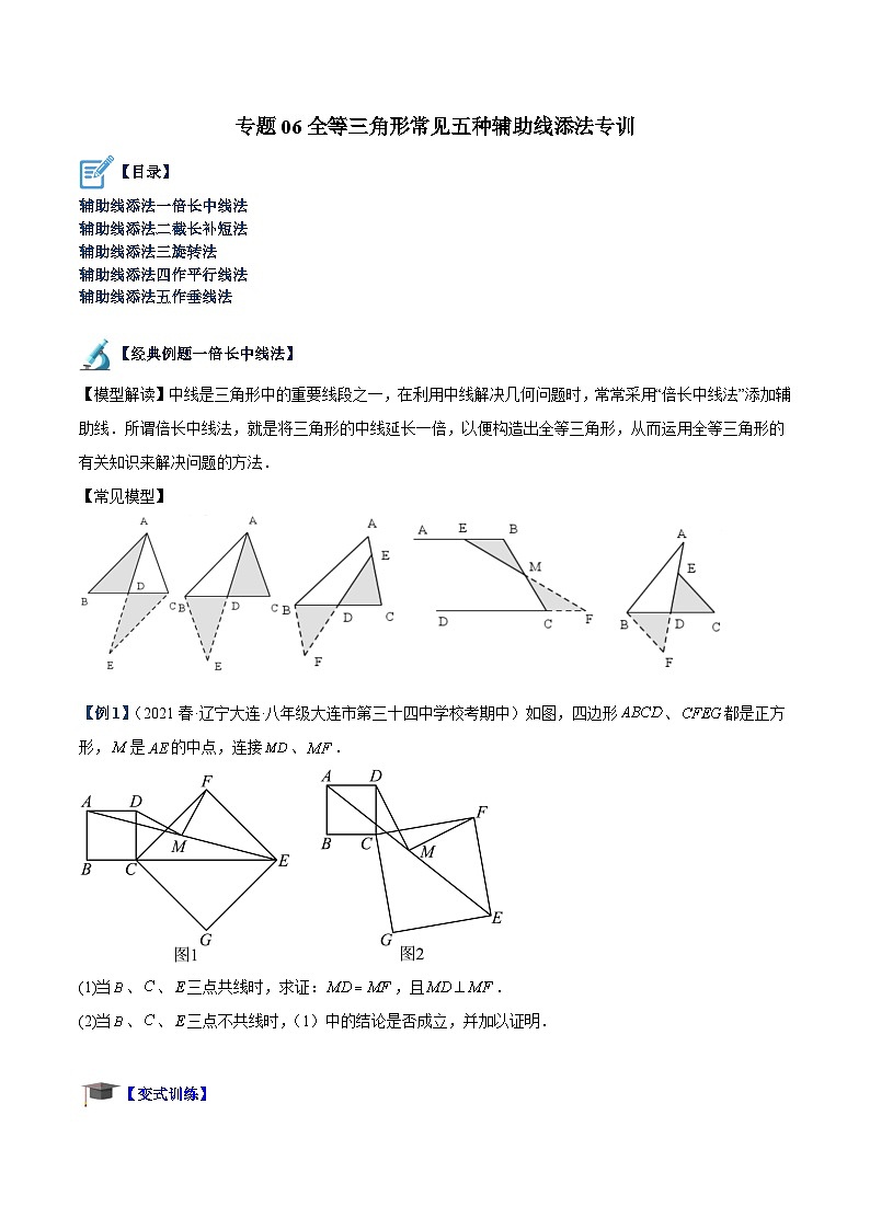 专题06 全等三角形常见五种辅助线添法专训-2023-2024学年八年级数学上册重难点专题提升精讲精练（人教版）01