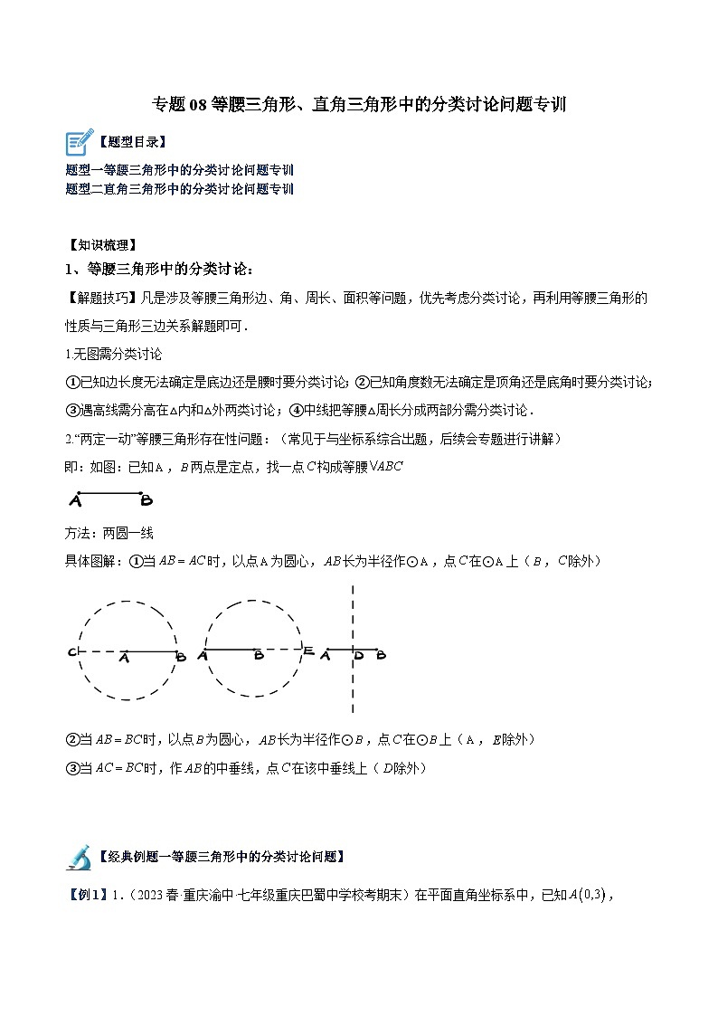 专题08 等腰三角形、直角三角形中的分类讨论问题专训-2023-2024学年八年级数学上册重难点专题提升精讲精练（人教版）01