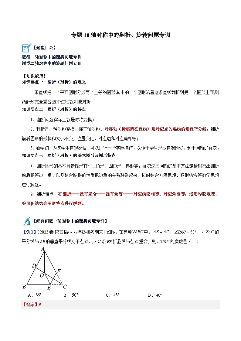专题10 轴对称中的翻折、旋转问题专训-2023-2024学年八年级数学上册重难点专题提升精讲精练（人教版）01